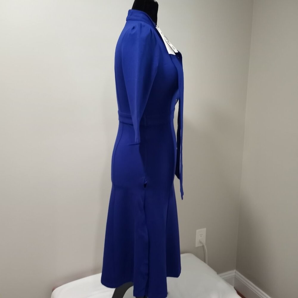 STYLEWE BLUE FIT & FLARE DRESS WITH 3/4 SLEEVE & NECKTIE WOMEN SIZE L - Picture 10 of 15